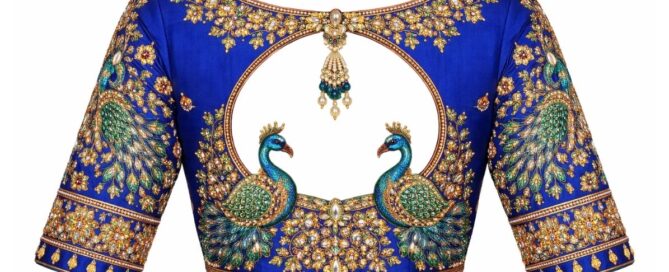 Peacock Aari Work Blouse Design 3 Peacock Aari Work Blouse Design