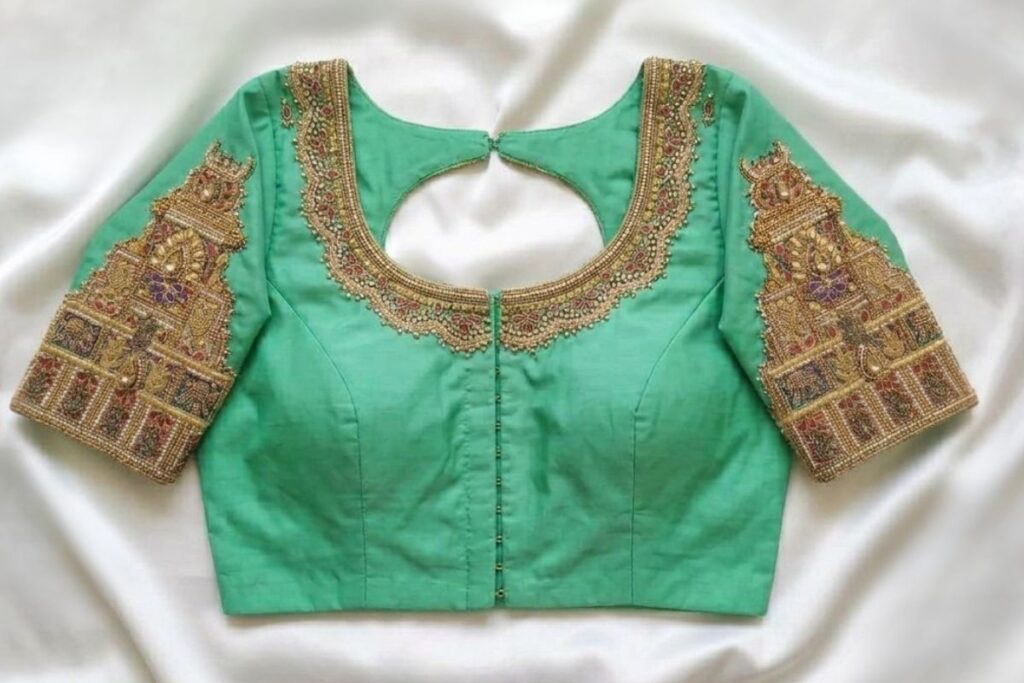 Teal Green Aari Work Blouse