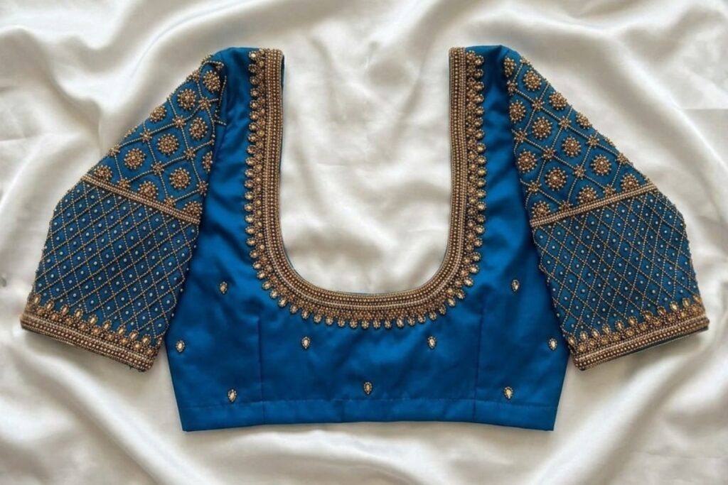 Teal Blue Aari Work Blouse