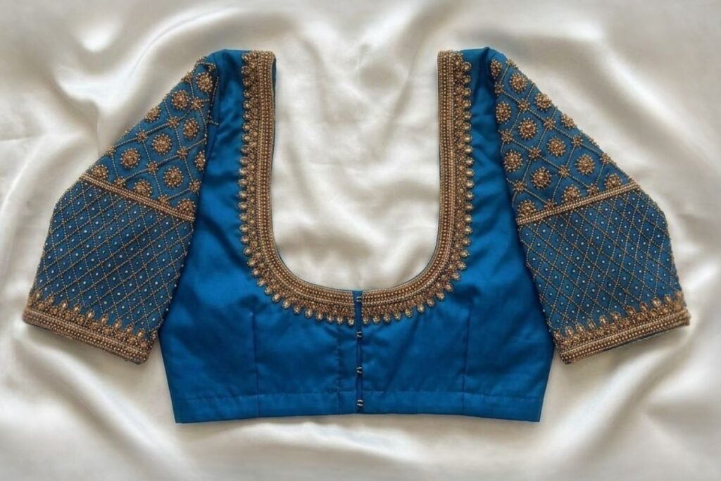 Teal Blue Aari Work Blouse