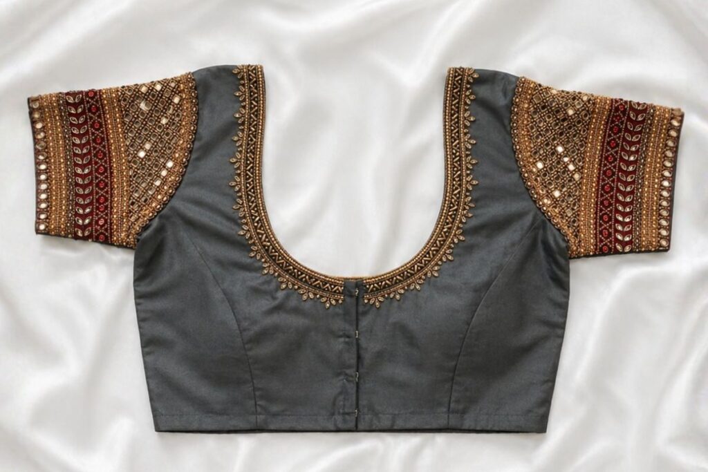 Trendy Grey Aari Work Blouse