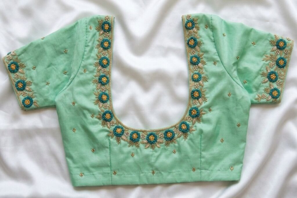Mint Green Aari Work Blouse