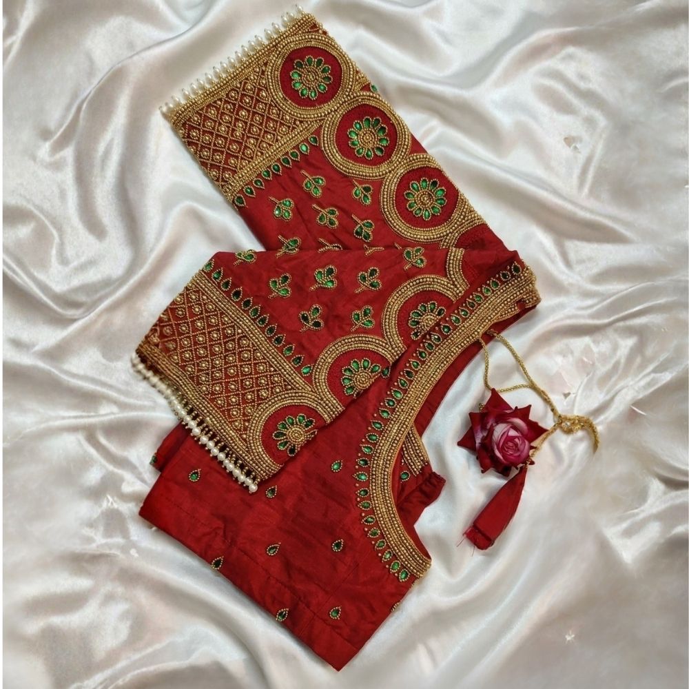 Red Aari Work Blouse Design