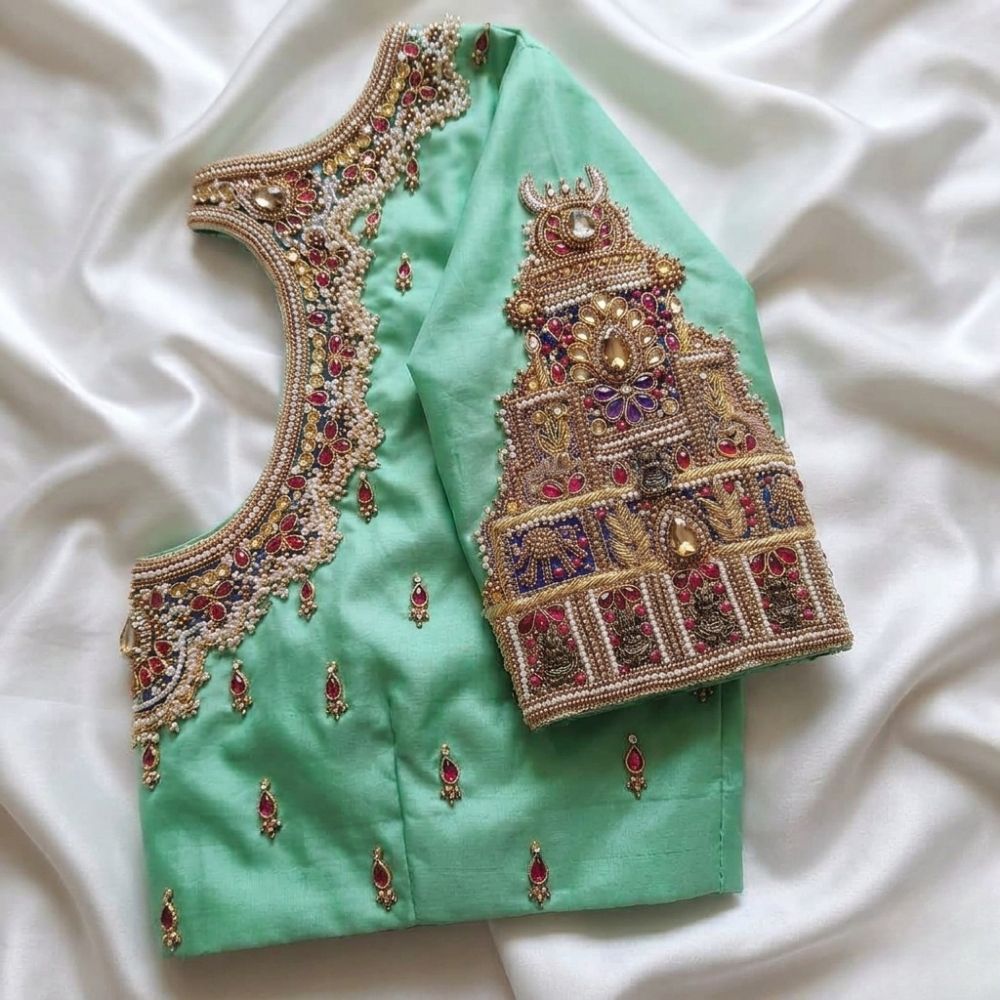 Teal Green Aari Work Blouse
