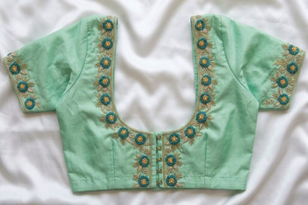 Mint Green Aari Work Blouse