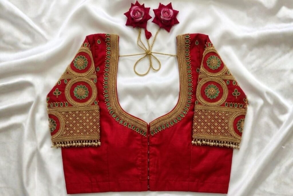 Red Aari Work Blouse Design