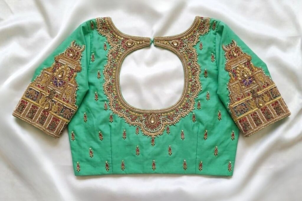 Teal Green Aari Work Blouse