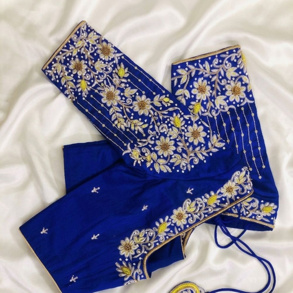 Blue Aari Work Blouse Design