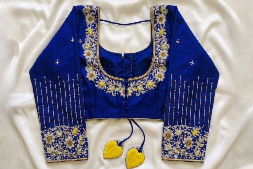 Blue Aari Work Blouse Design