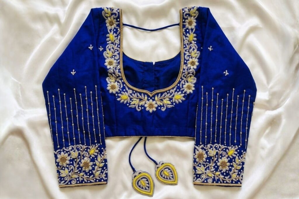 Blue Aari Work Blouse Design