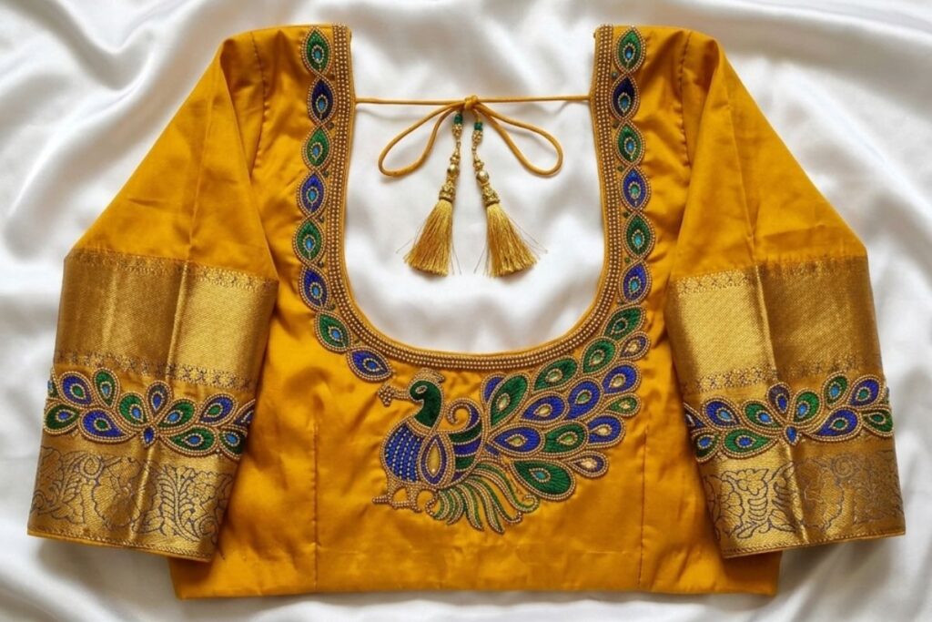 Yellow Aari Work Blouse