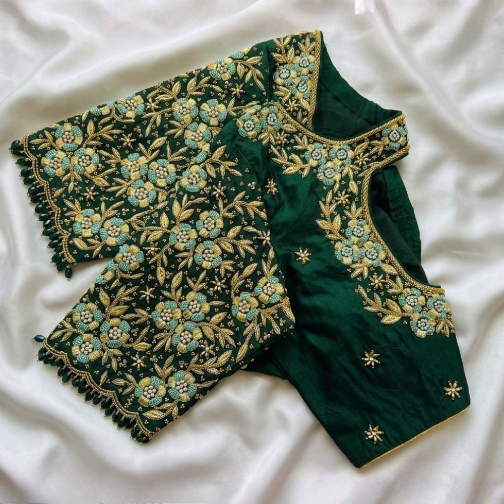 Emerald Green Aari Work Blouse