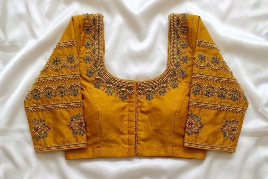 Mustard Aari Work Blouse