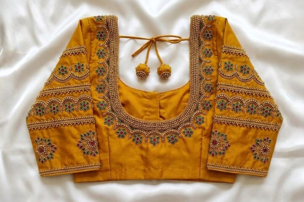 Mustard Aari Work Blouse