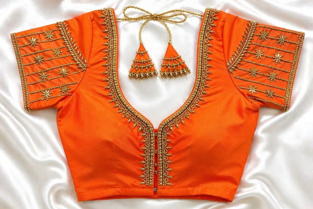 orange Aari work blouse