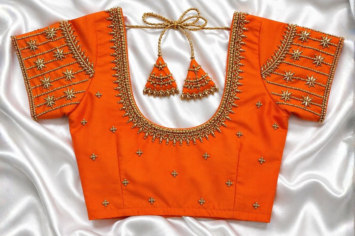 orange Aari work blouse