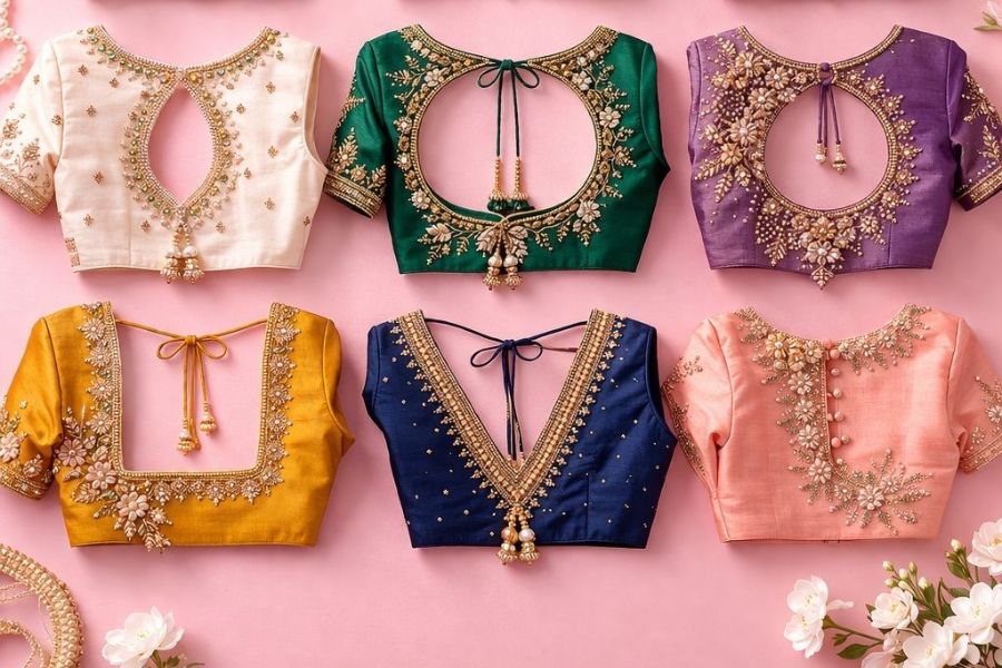 Back Neck Aari Work Blouse Designs