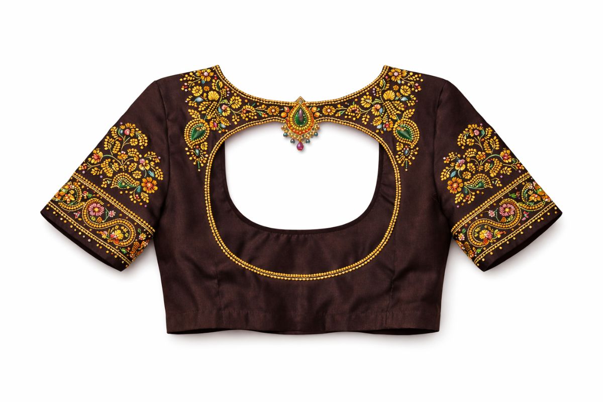 Chic Brown Dual-Side Aari Work Blouse