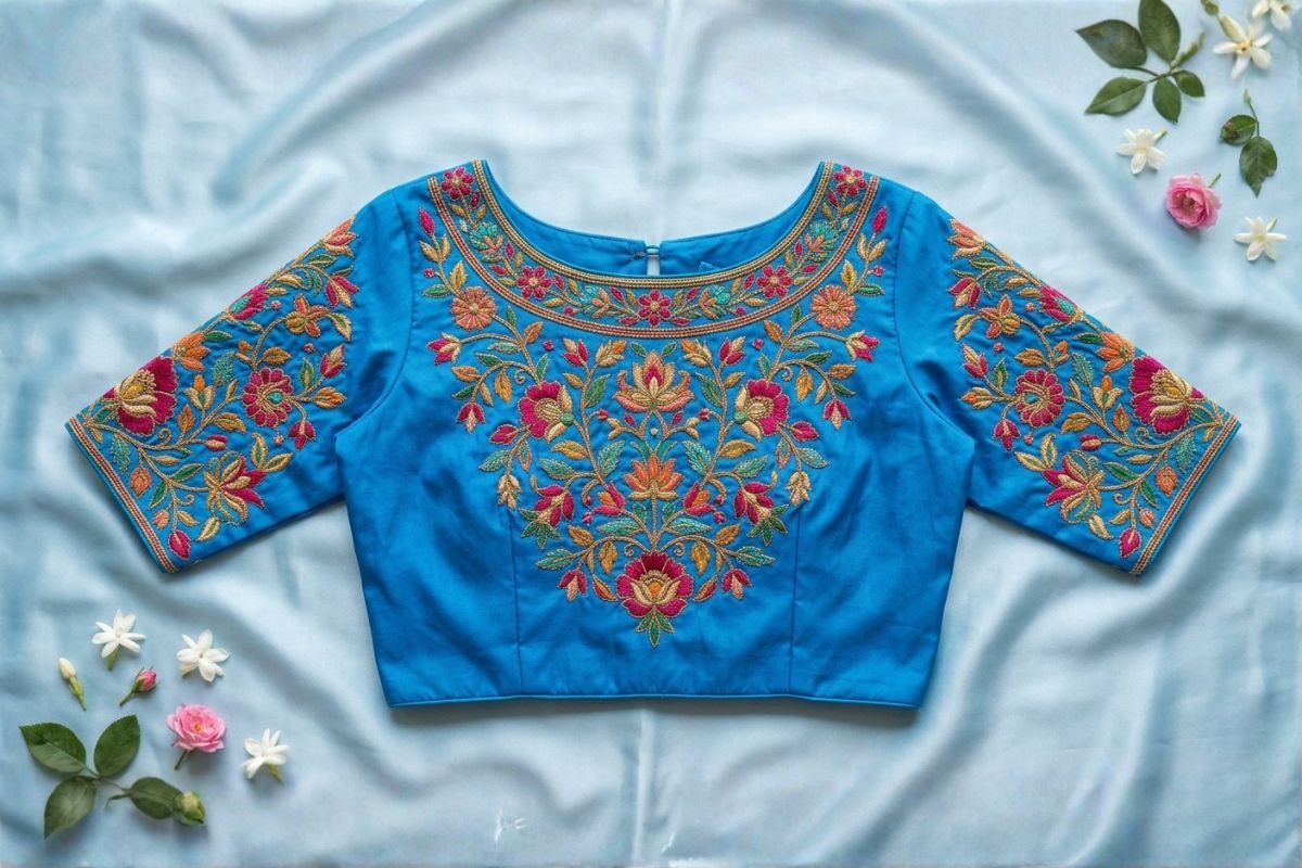 Boat neck blouse design reference