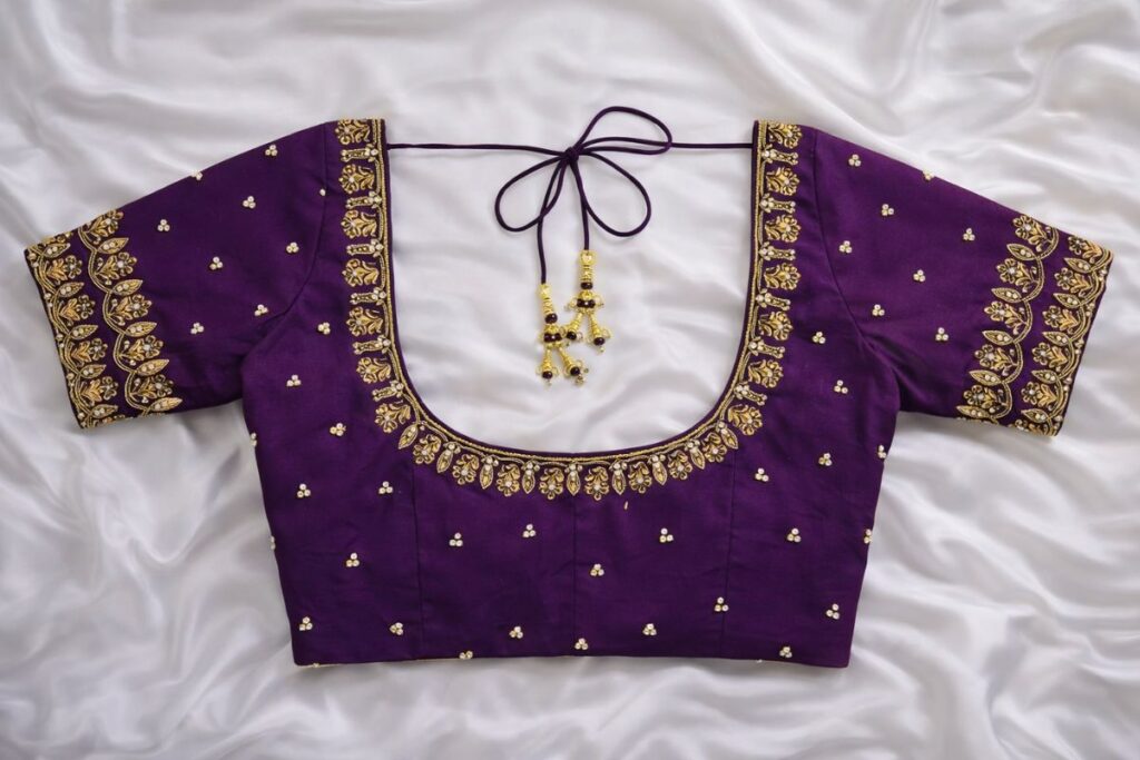 Purple Aari Work Blouse