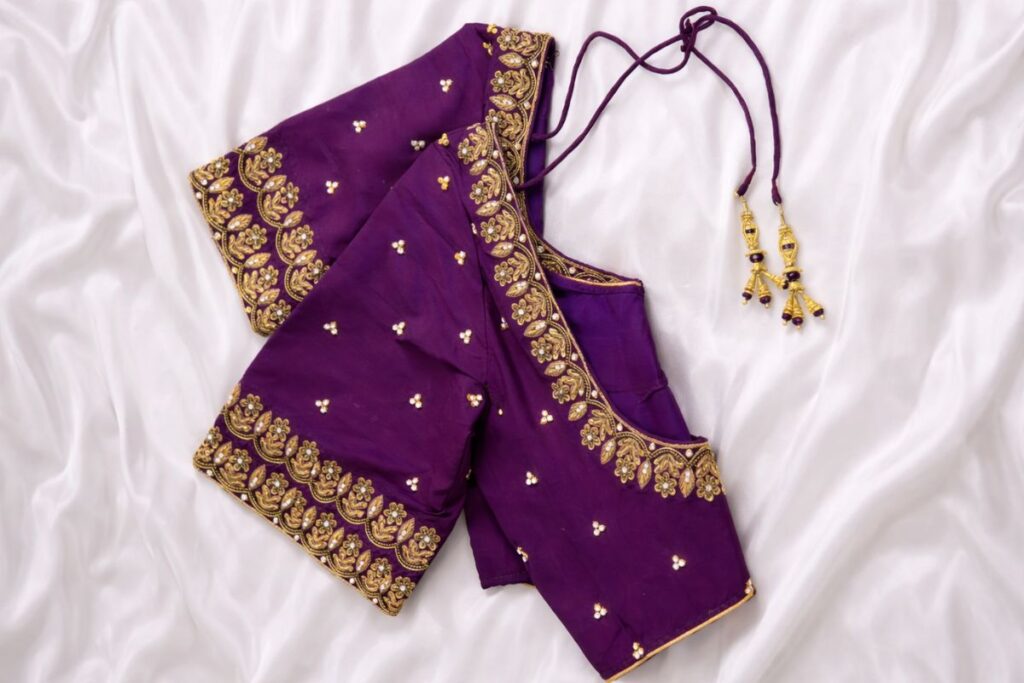 Purple Aari Work Blouse Sleeve Designs