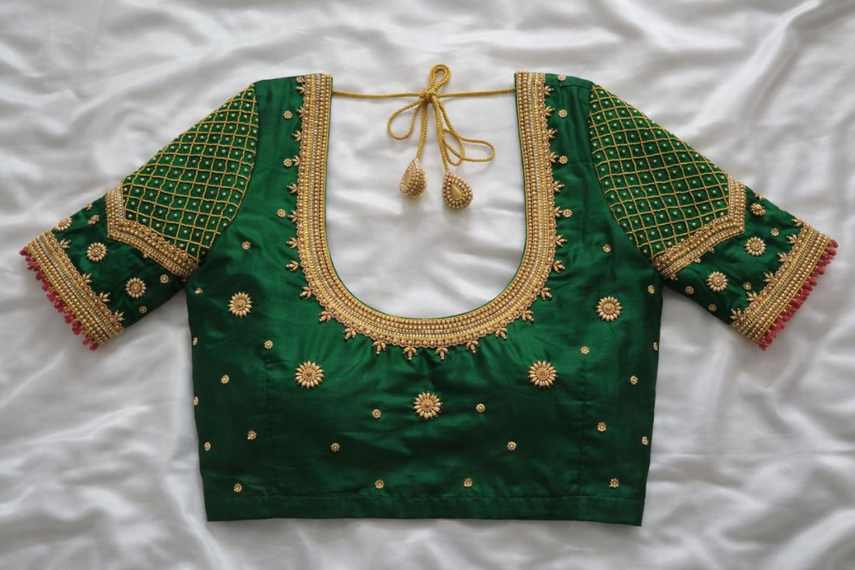 Elegant Green Aari Work Blouse
