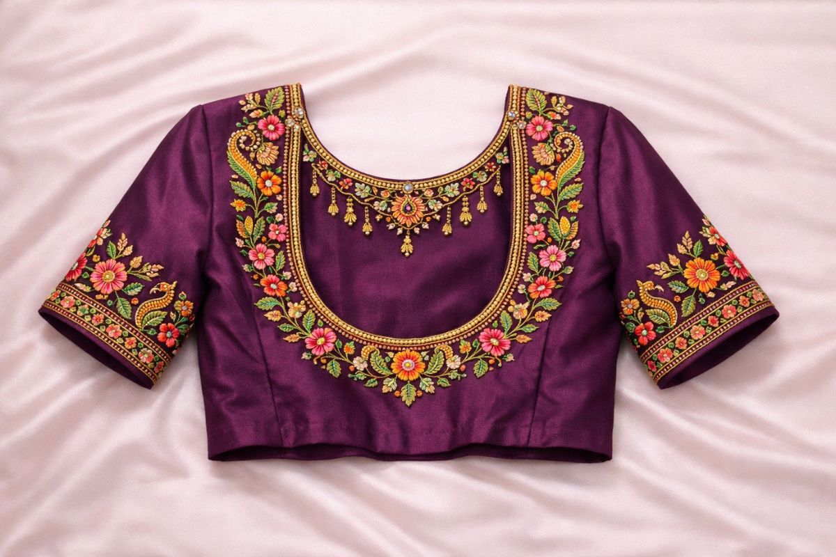 Elbow sleeve blouse design reference