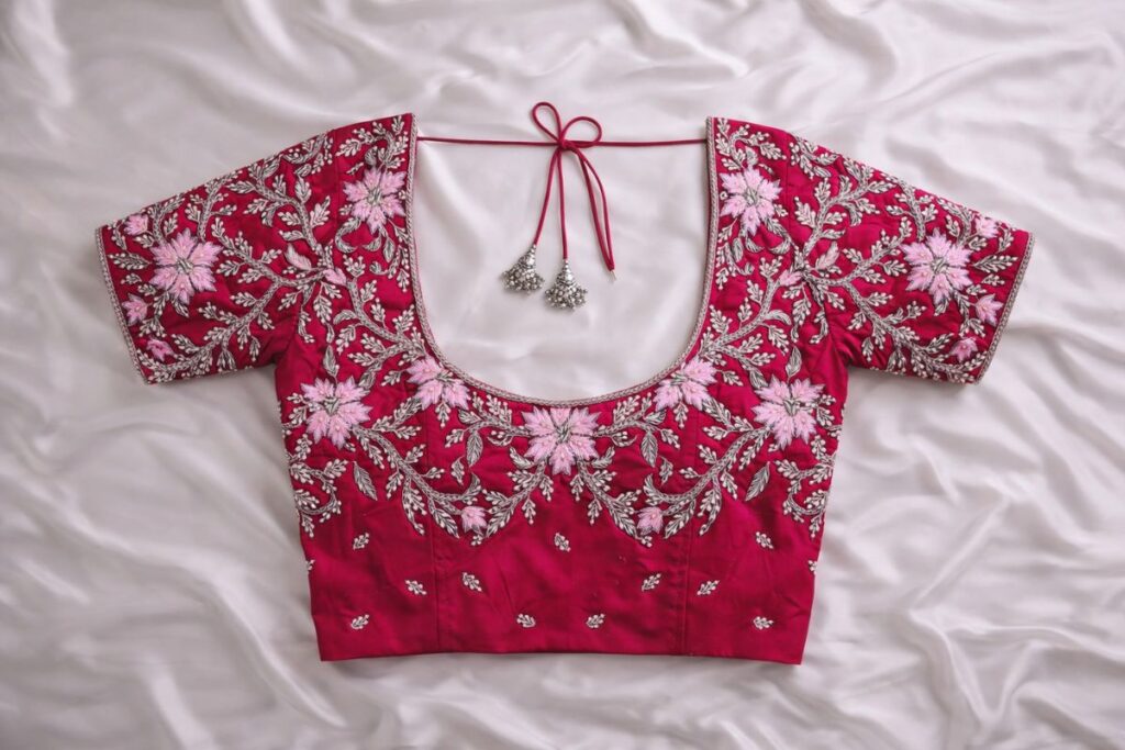 Traditional Pink Aari Work Blouse