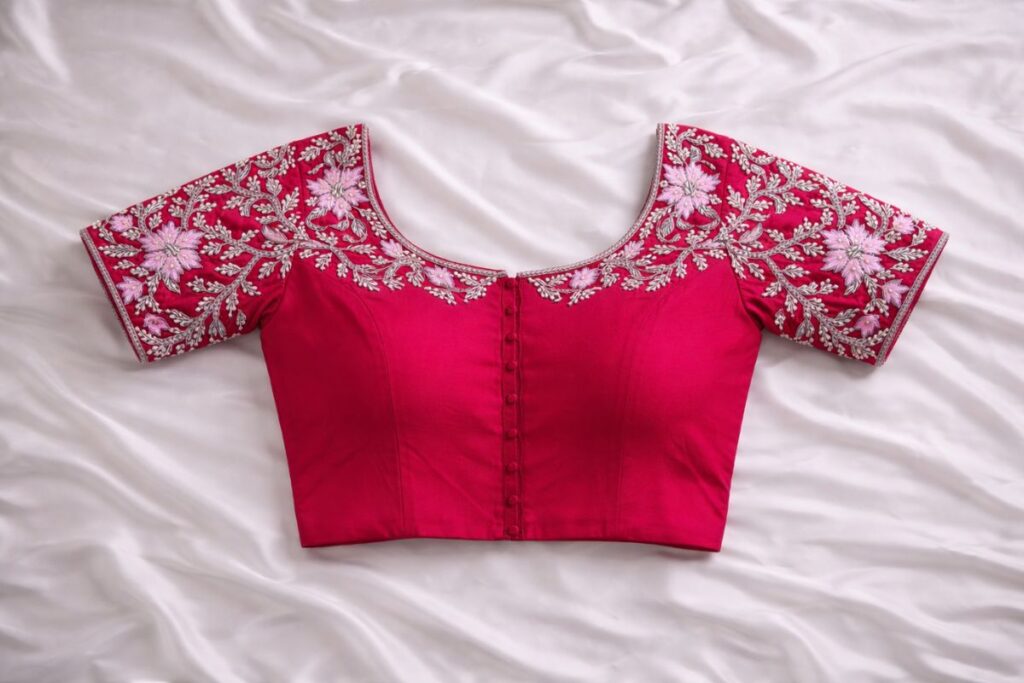 Traditional Pink Aari Work Blouse