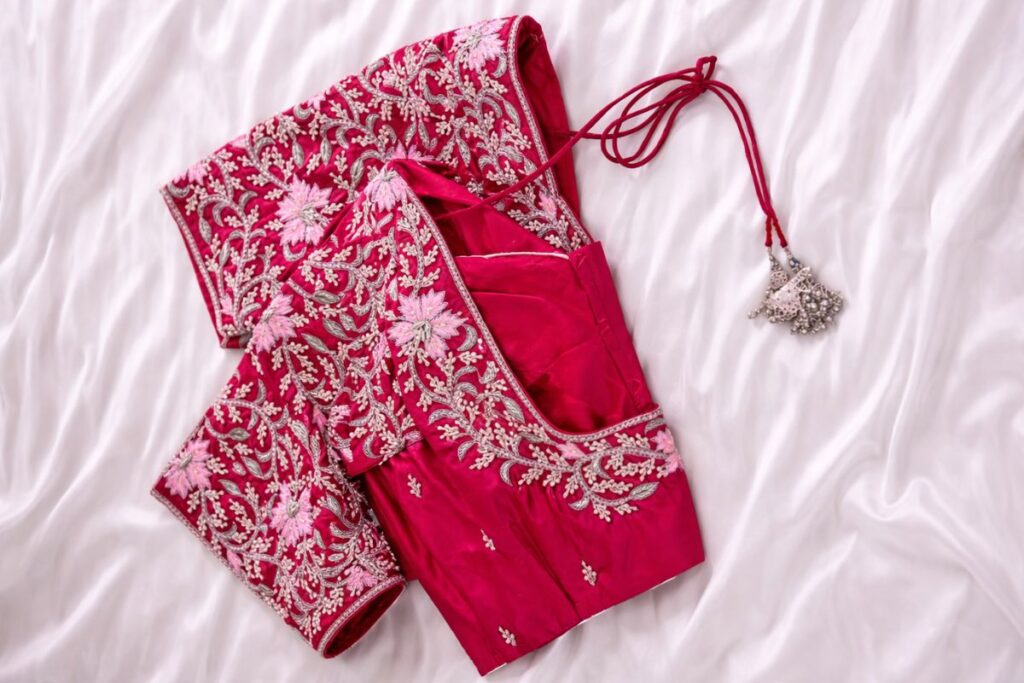 Traditional Pink Aari Work Blouse