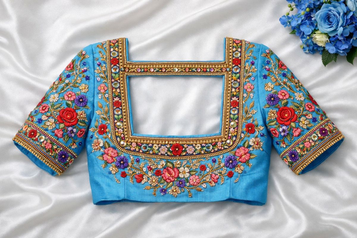 Floral Aari Work Blouse Designs