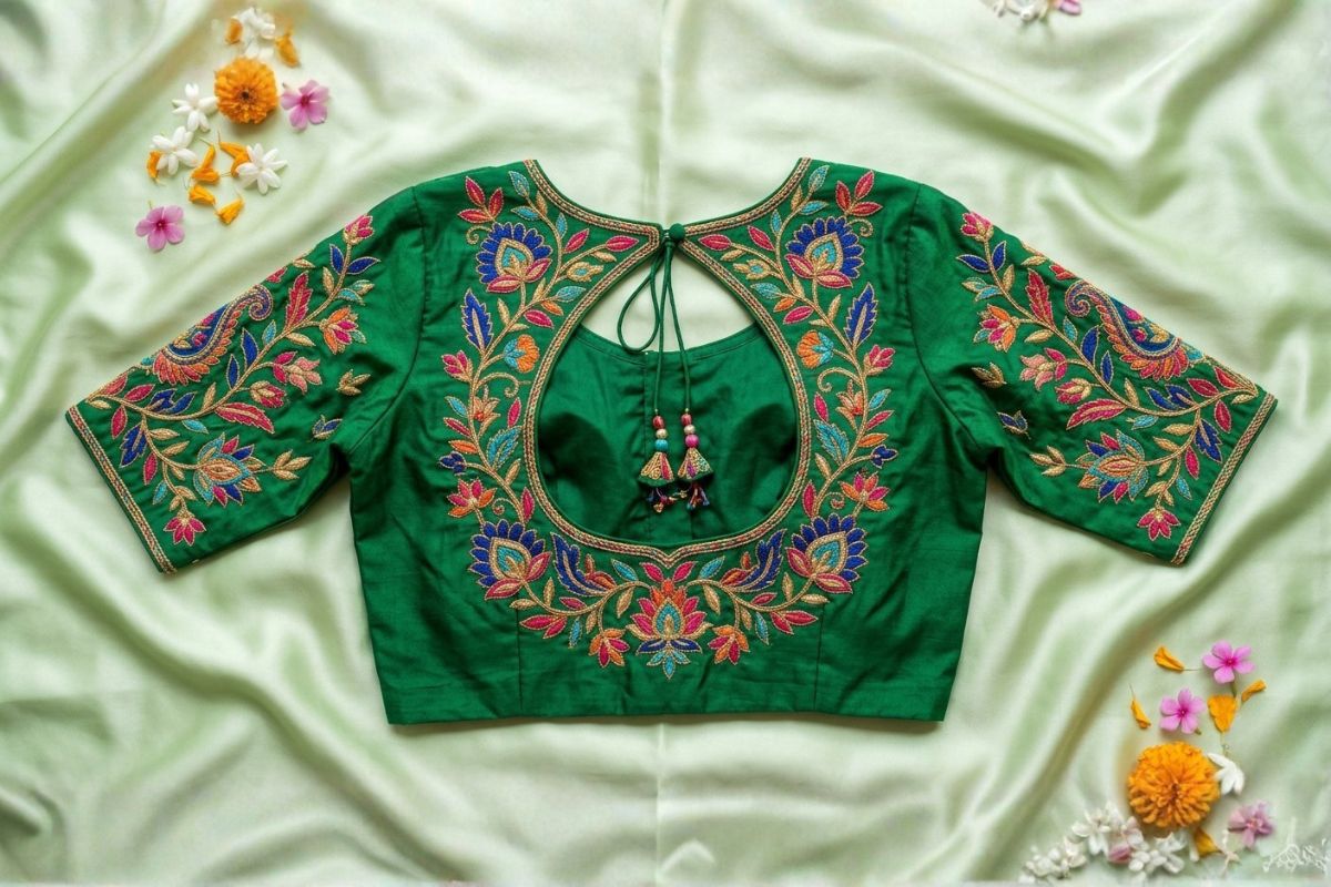 Keyhole back neck blouse design reference