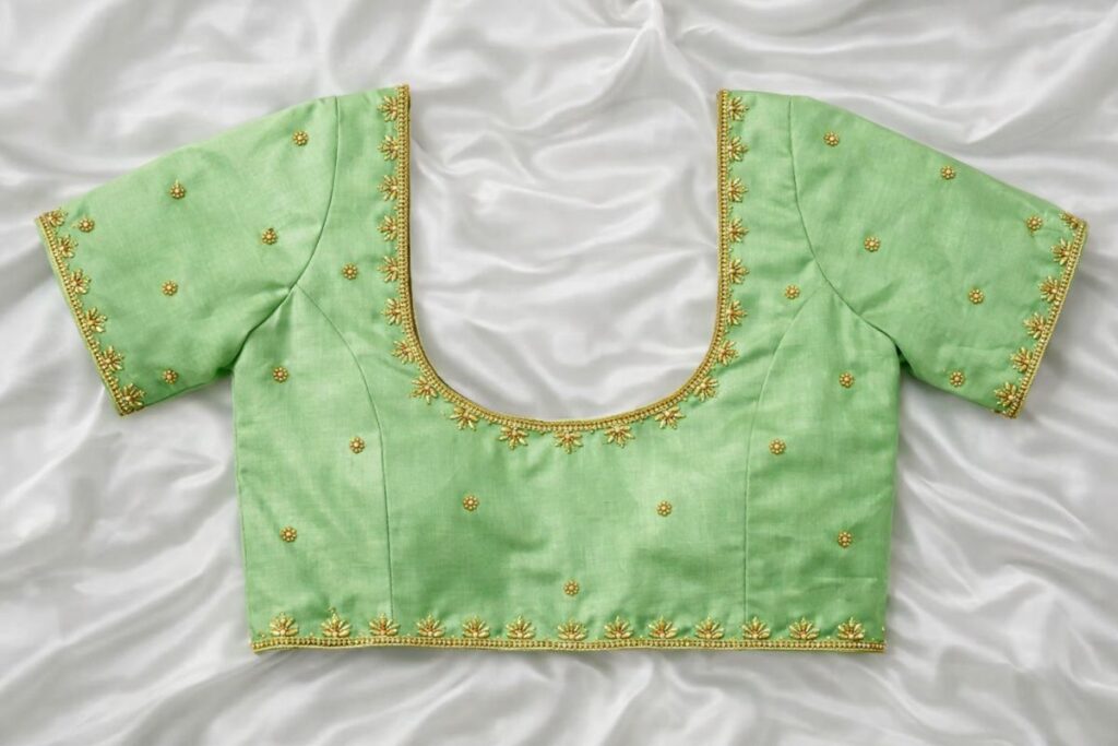 Green Aari Work Blouse back neck