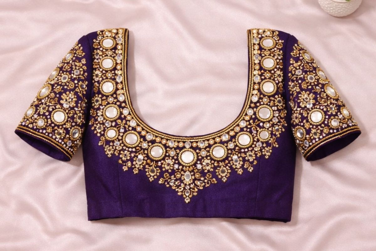 Mirror Work Aari Blouse Designs