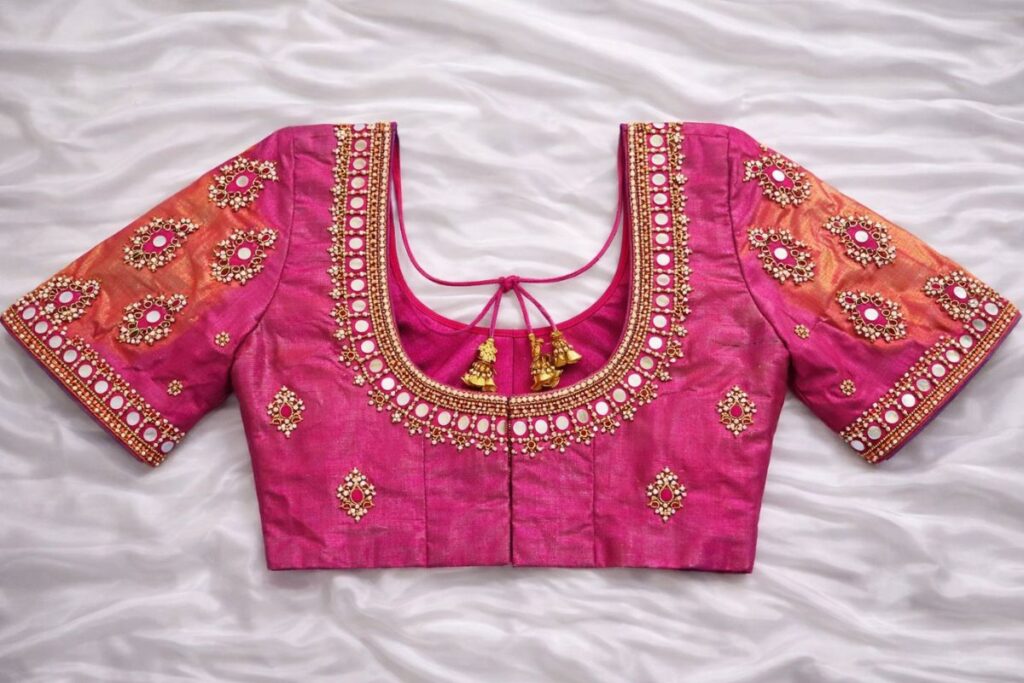 Mirror Work Aari Blouse Designs