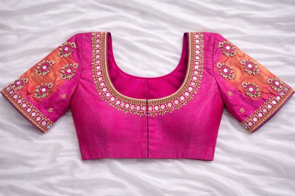 Mirror Work Aari Blouse Designs