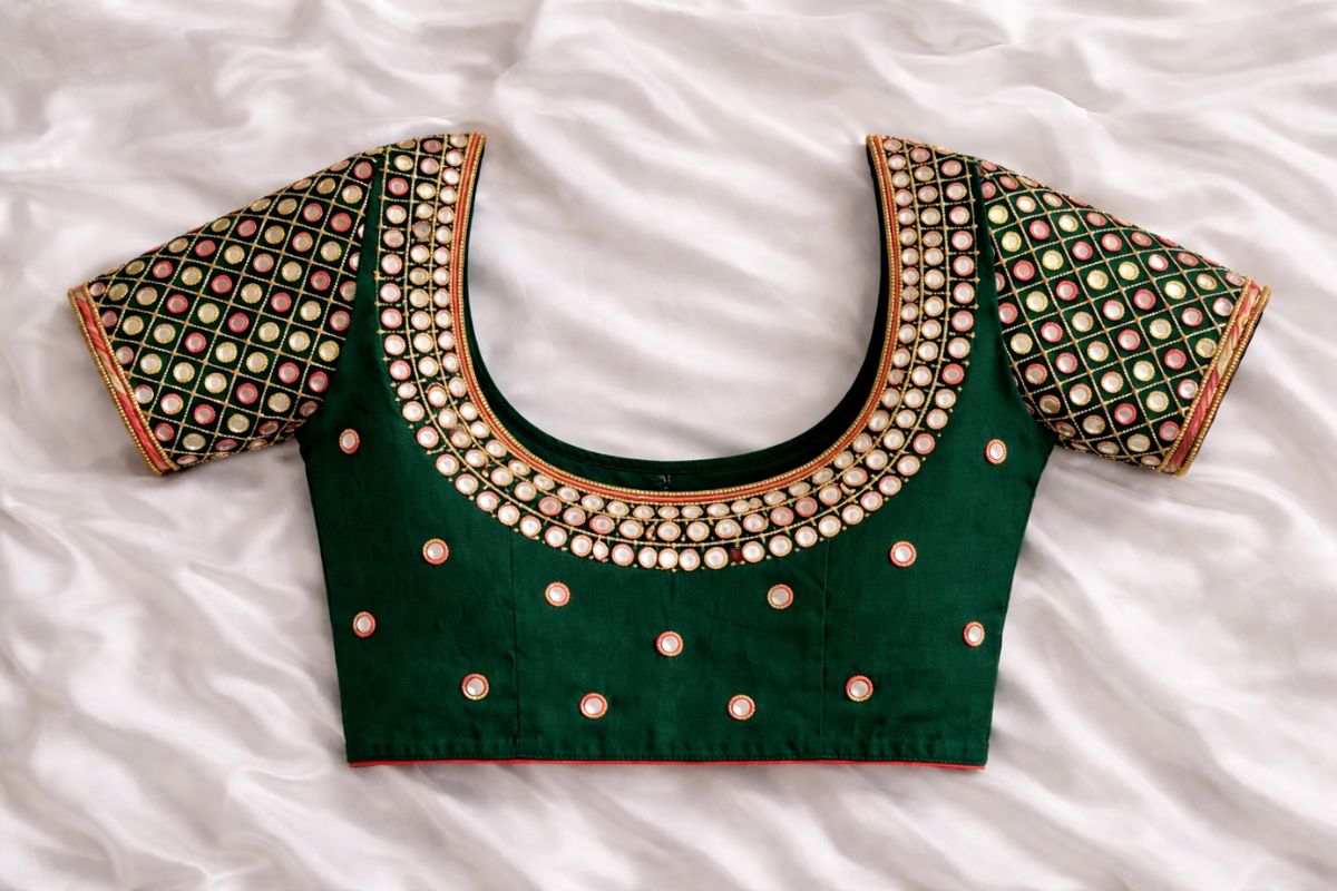 Trendy Green Aari Work Blouse