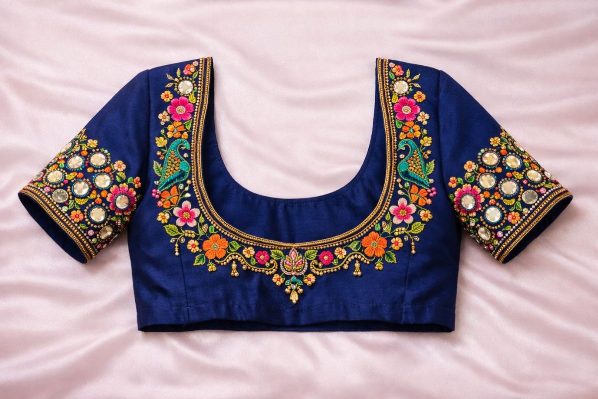 Mirror Work Aari Blouse Designs