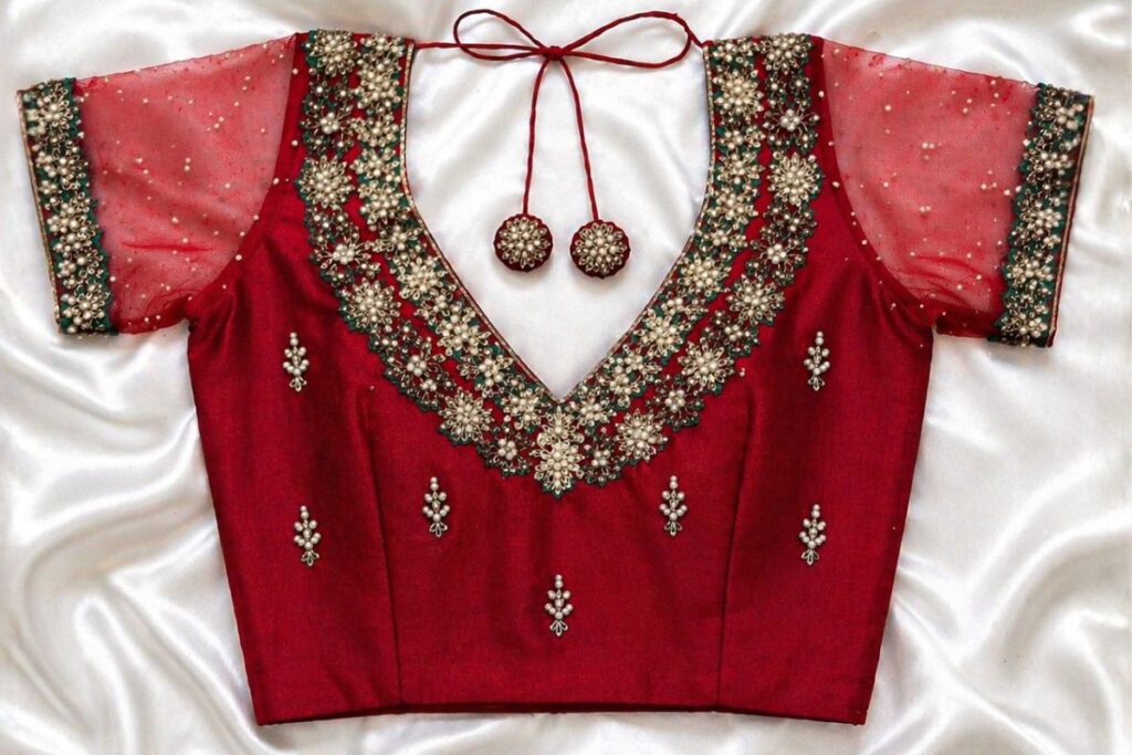 Stunning Red Aari Work Blouse