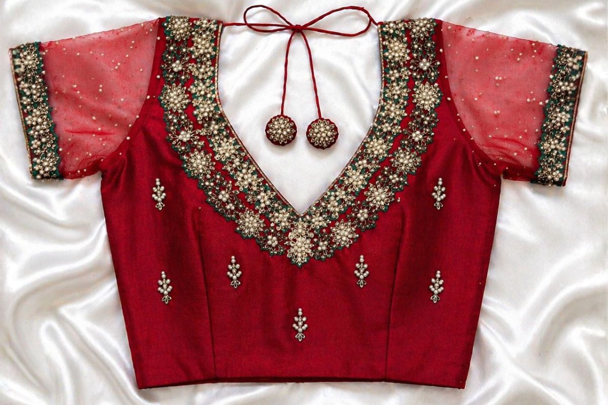 Stunning Red Aari Work Blouse