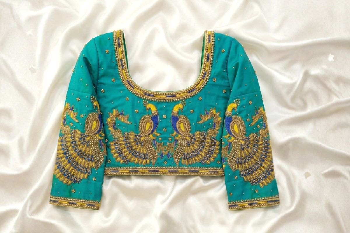 Teal Green Aari Work Blouse