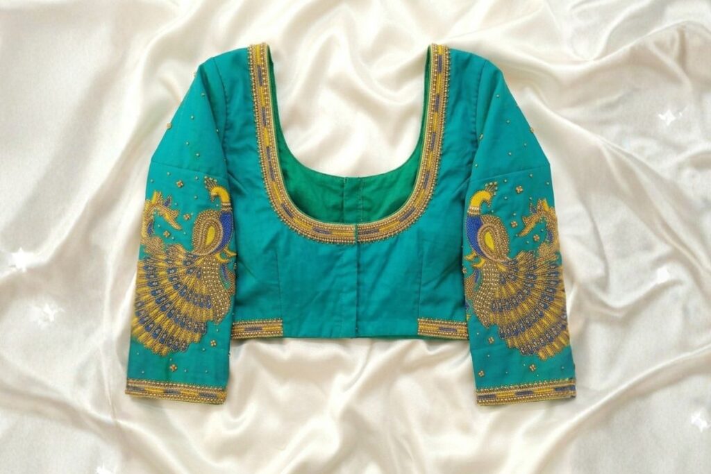 Teal Green Aari Work Blouse