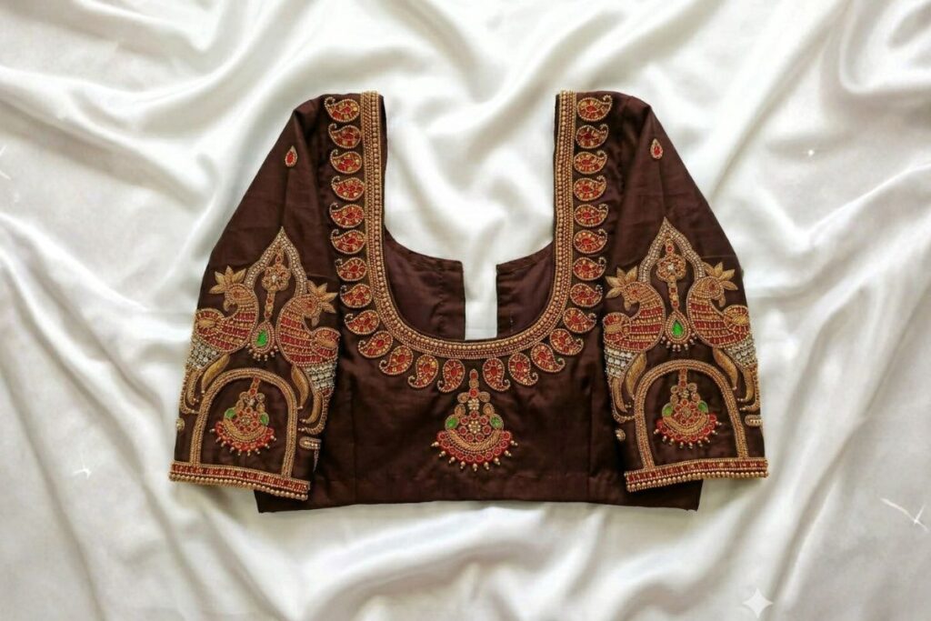 Chocolate Brown Designer Aari Work Blouse