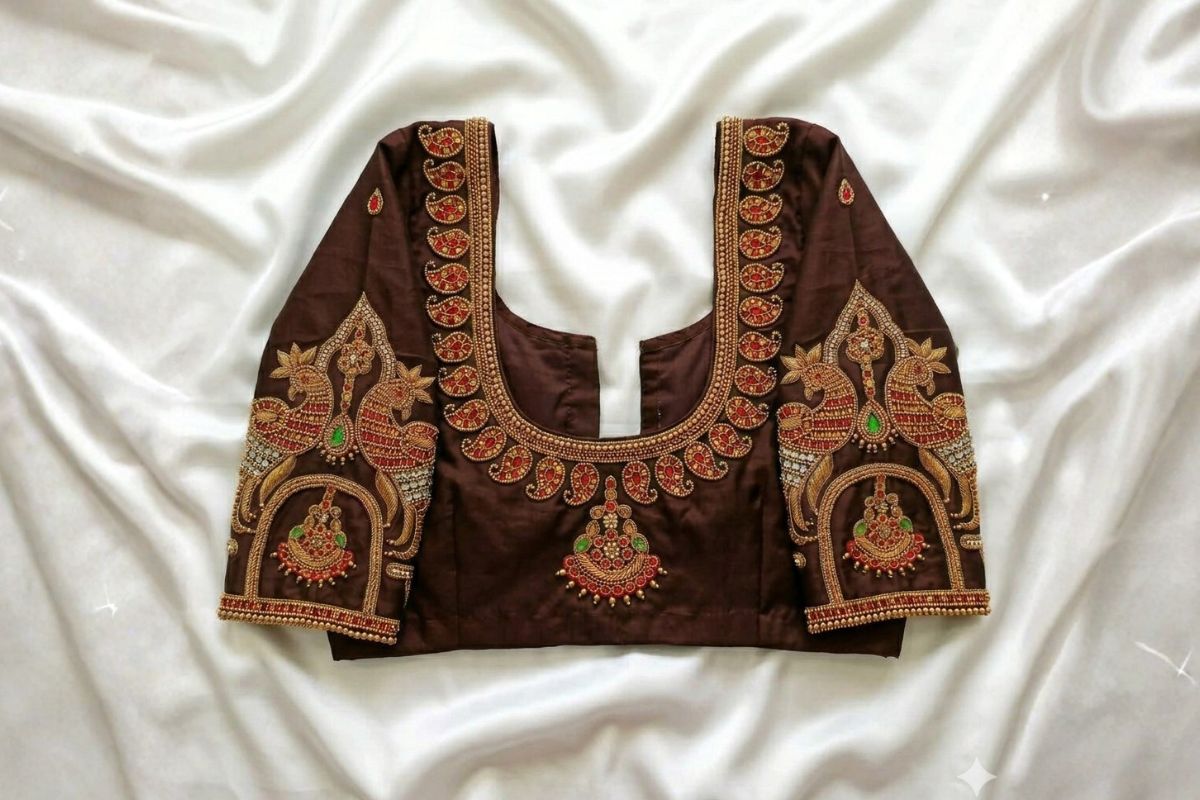 Chocolate Brown Designer Aari Work Blouse