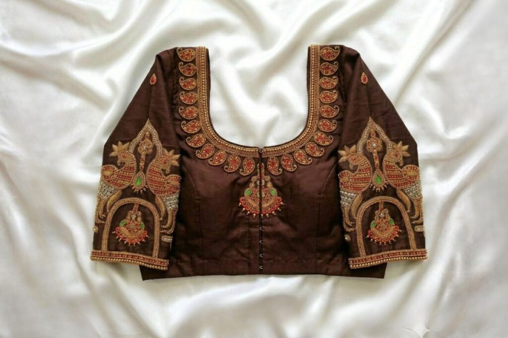 Chocolate Brown Designer Aari Work Blouse