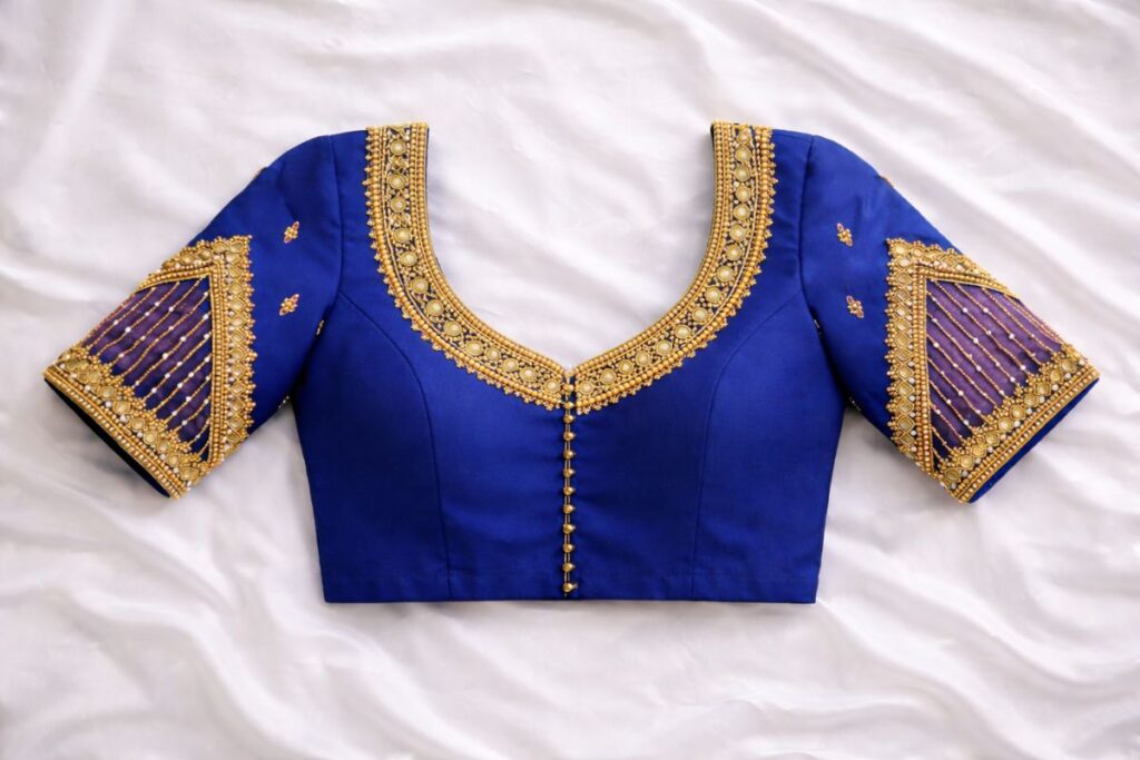 Royal Blue Aari Work Blouse