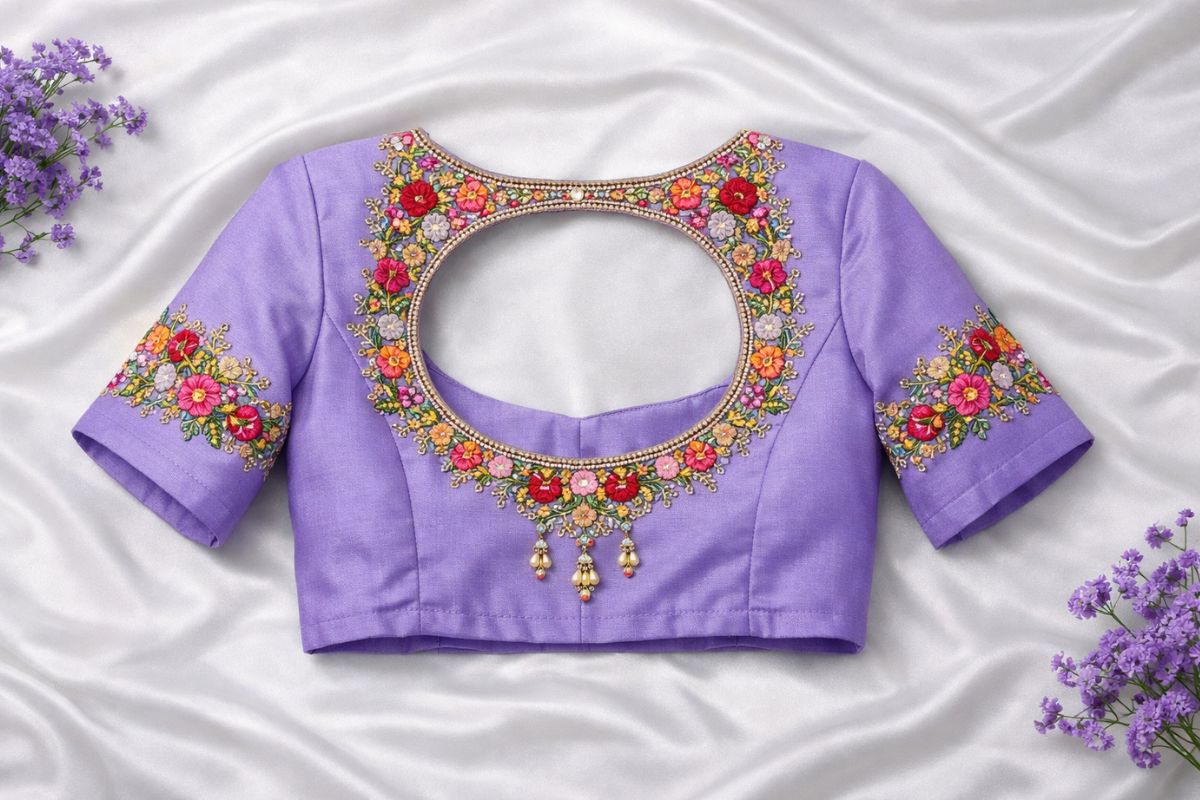 Princess Cut Aari Blouse Designs