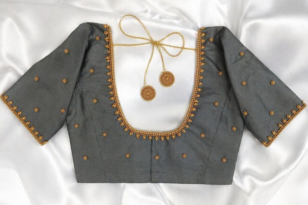 Beautiful Grey Aari Work Blouse