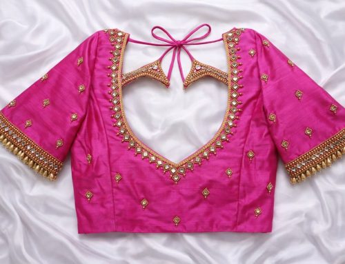 Stylish Pink Aari Work Blouse with Diamond Motifs, Heavy Borders and Festive Look | V back neck designd