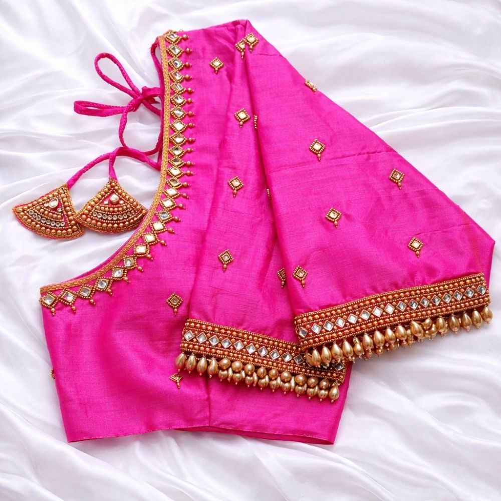 pink aari work blouse Sleeve